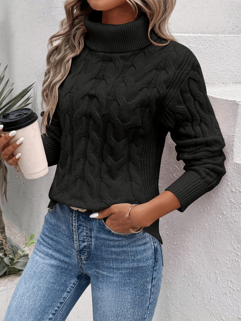 Elise | Coltrui Met Gebreide Kabel | Dames Sweater Trui - Sorata