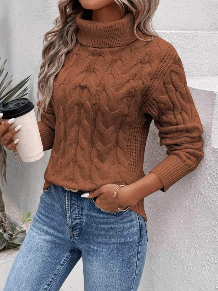 Elise | Coltrui Met Gebreide Kabel | Dames Sweater Trui - Sorata