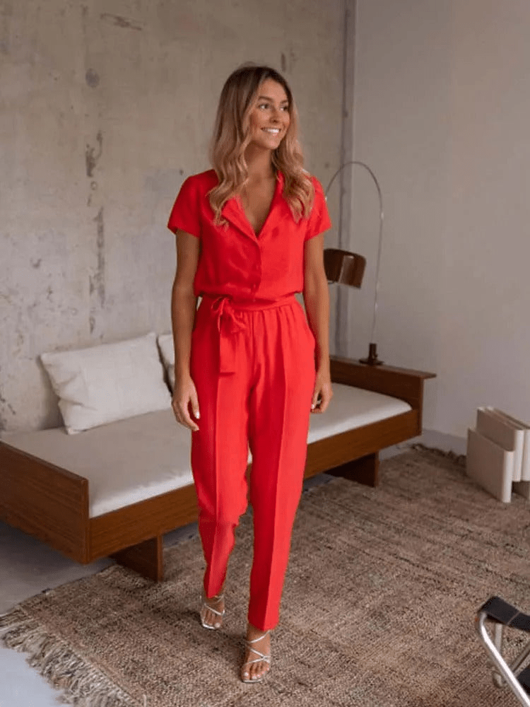 Elise | Elegante Casual Dames Jumpsuit Met V - Hals En Riem - Sorata