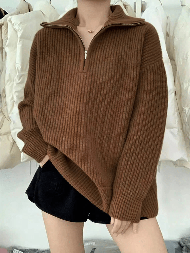 Esmee | Casual Winter Gebreide Dames Trui met Rits | Half Zip Sweater - Sorata