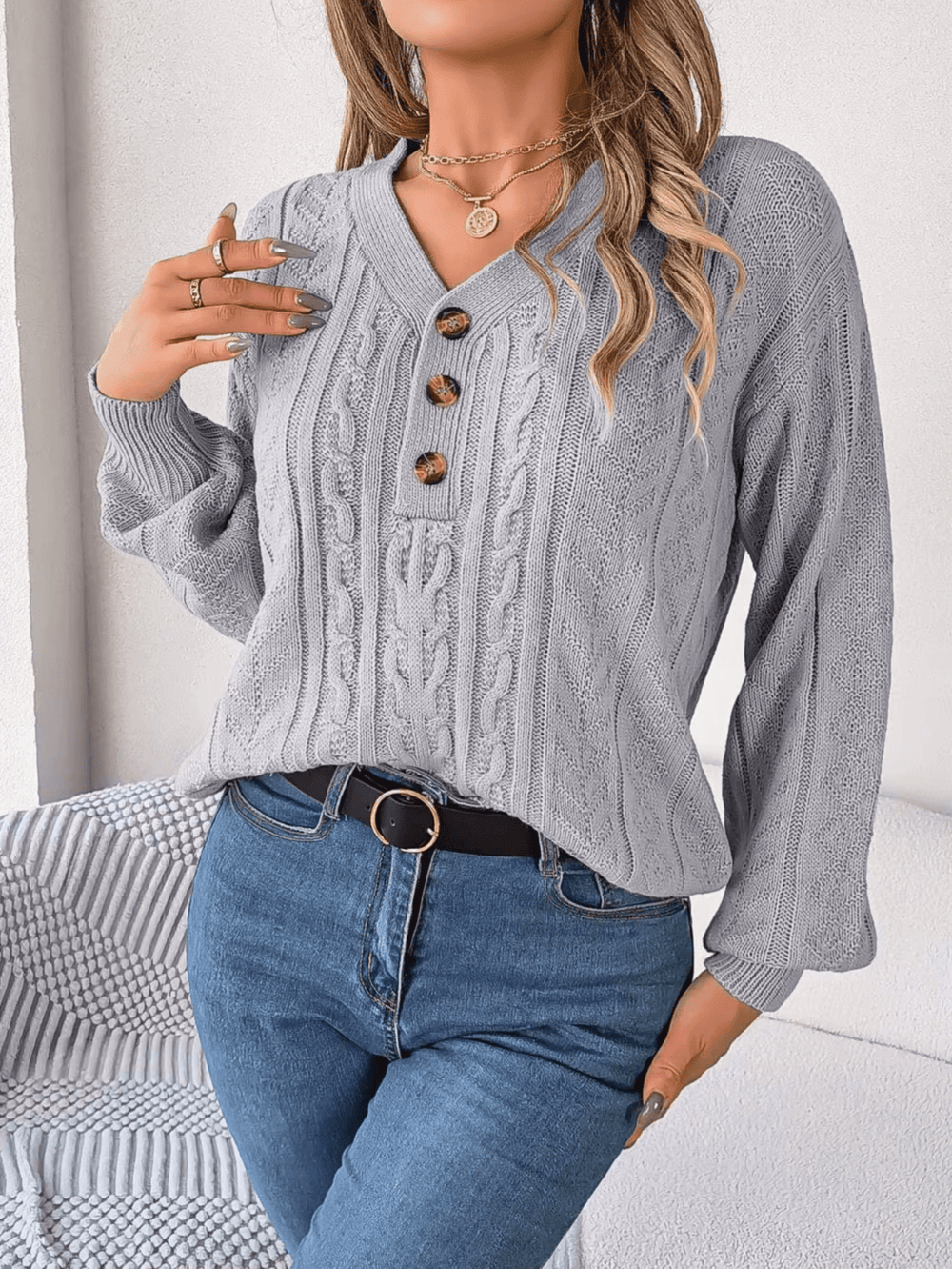 Eva - Dames Kleding - Dames Truien - V - Hals Kabeltrui - Stijlvol met de Koudere Dagen - Sorata