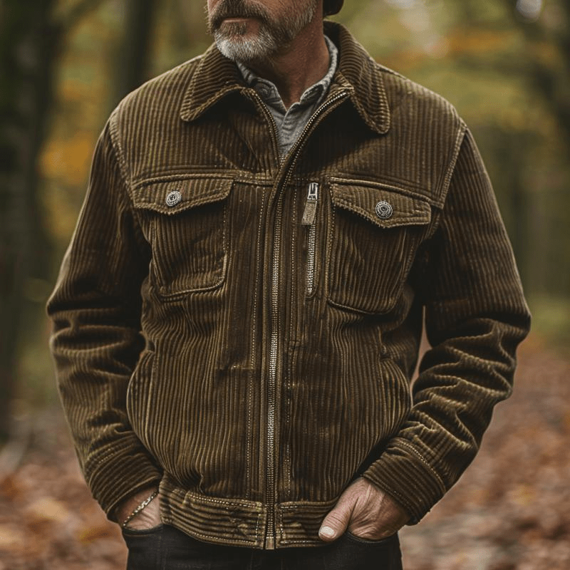 Harry | Corduroy Zip - Up Bruine Heren Jas - Sorata