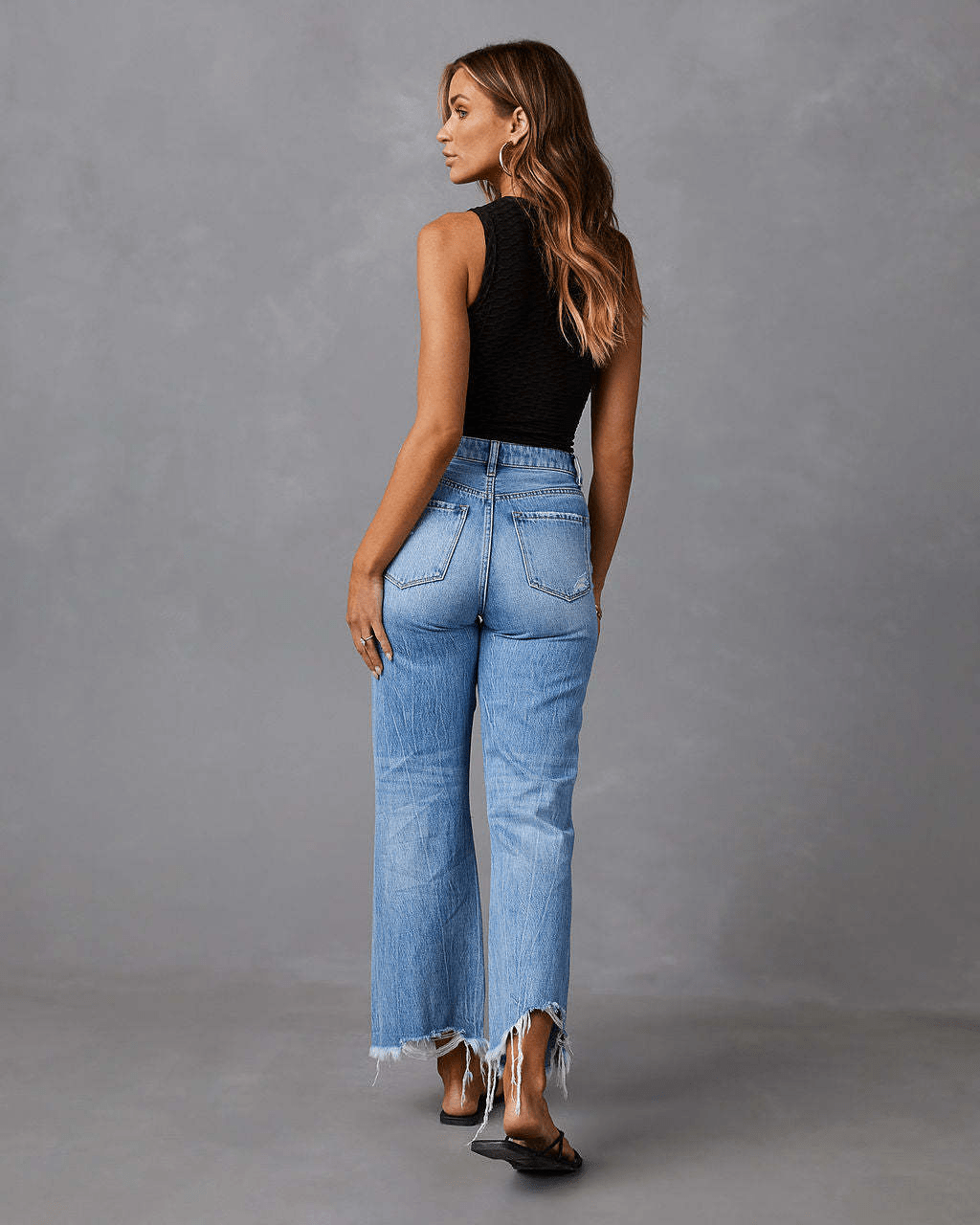 Hera | Modieuze Dames Broek | Gescheurde Jeans Met Hoge Taille En Wijde Pijpen - Sorata
