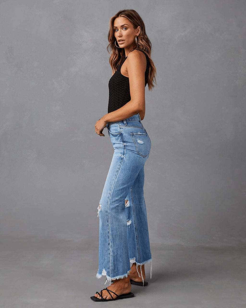 Hera | Modieuze Dames Broek | Gescheurde Jeans Met Hoge Taille En Wijde Pijpen - Sorata
