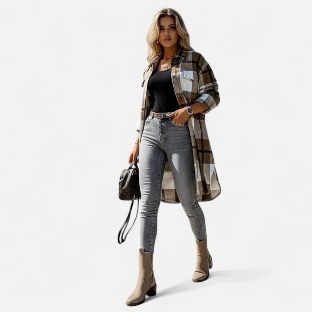 Sorata | Dames Lange Geruite Jas