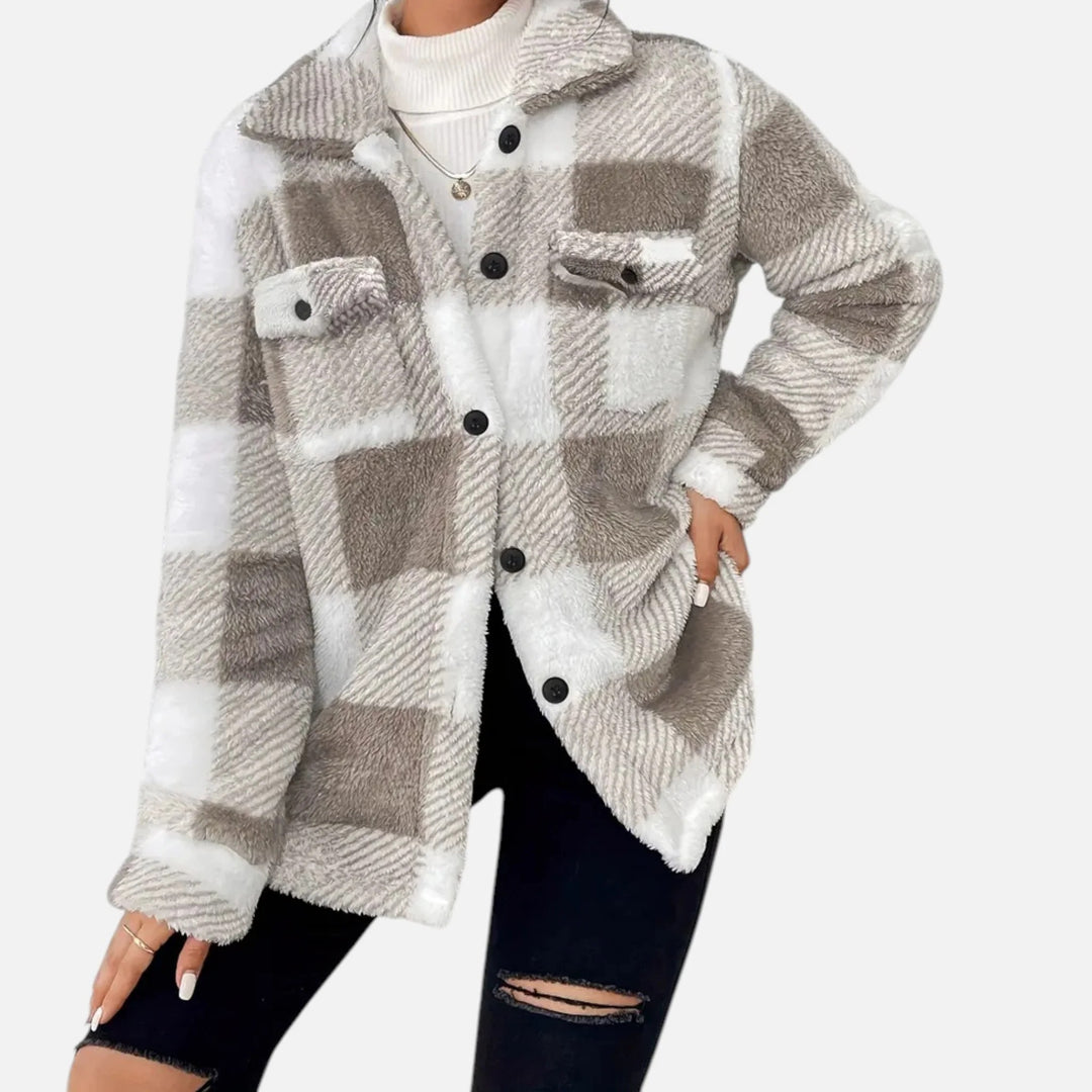 Sorata | Dames Geruite Plush Fleece Jas