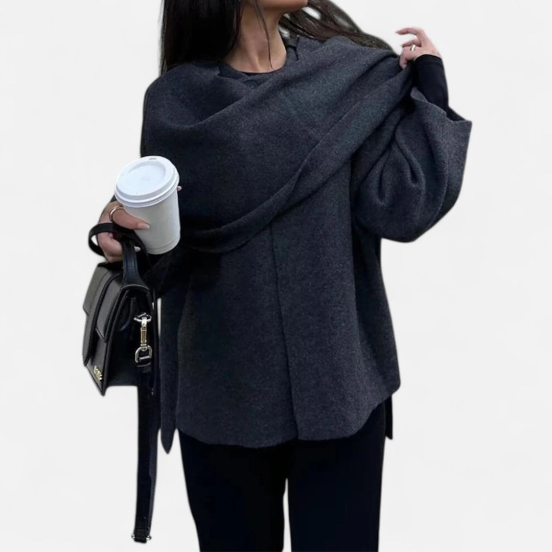 Sorata | Dames Pluche Jas met Asymmetrische Sjaaldetail