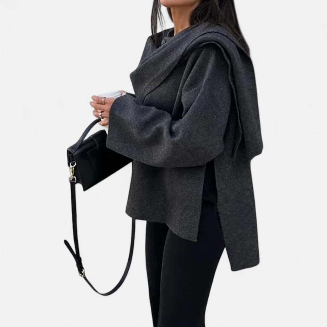 Sorata | Dames Pluche Jas met Asymmetrische Sjaaldetail