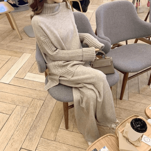 Ivy | Trui & Broek Dames | Comfortabele Oversized Coltrui & Wollen Broek Set - Sorata