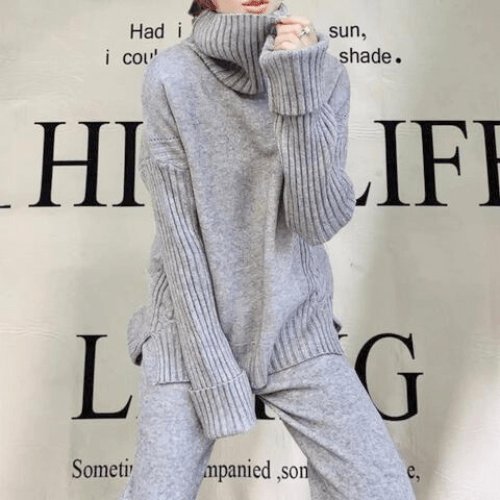 Ivy | Trui & Broek Dames | Comfortabele Oversized Coltrui & Wollen Broek Set - Sorata