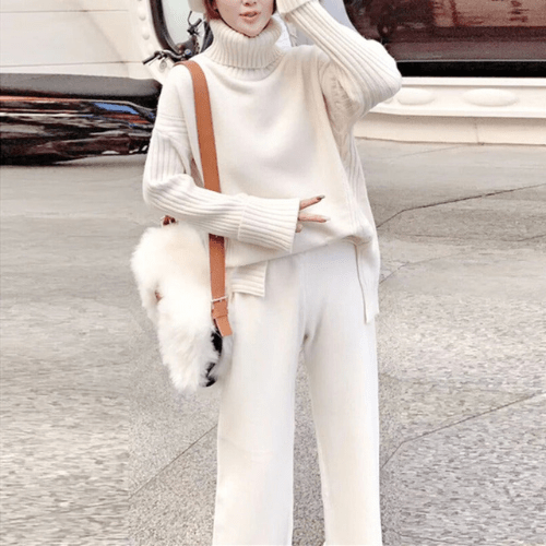 Ivy | Trui & Broek Dames | Comfortabele Oversized Coltrui & Wollen Broek Set - Sorata
