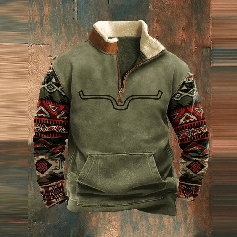 Jayron | Elegante Heren Fleece Trui Met Kwart - Ritssluiting | Tribal Print - Sorata