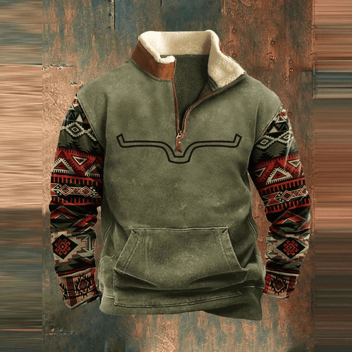 Jayron | Elegante Heren Fleece Trui Met Kwart - Ritssluiting | Tribal Print - Sorata