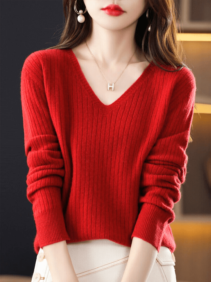 Jolien - Dames Truien - Gebreide Trui - V - Hals - Comfortabel Breimateriaal - Sorata