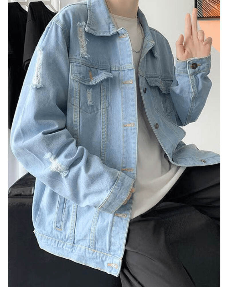 Jude - Jas Heren - Denim Blauw Jas met Scheuren - Spijker Herenjas - Voor Lente & Herfst - Sorata