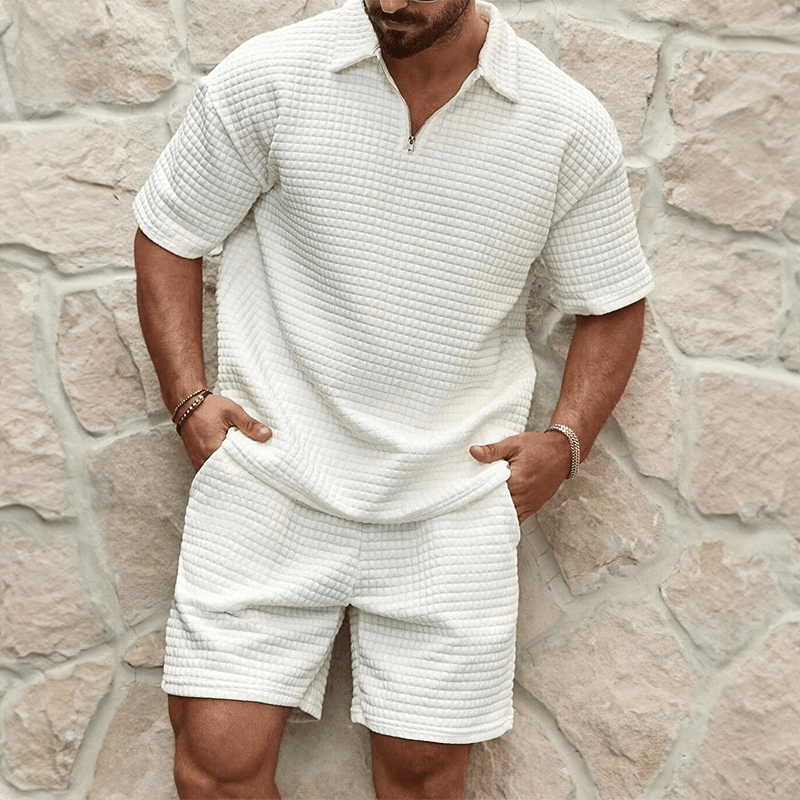 Kinem | Luxe Heren Zomerset | Half - Zip Polo Met Bijpassende Shorts - Sorata