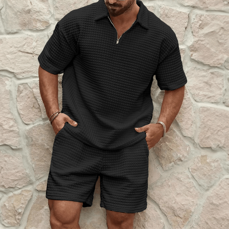 Kinem | Luxe Heren Zomerset | Half - Zip Polo Met Bijpassende Shorts - Sorata