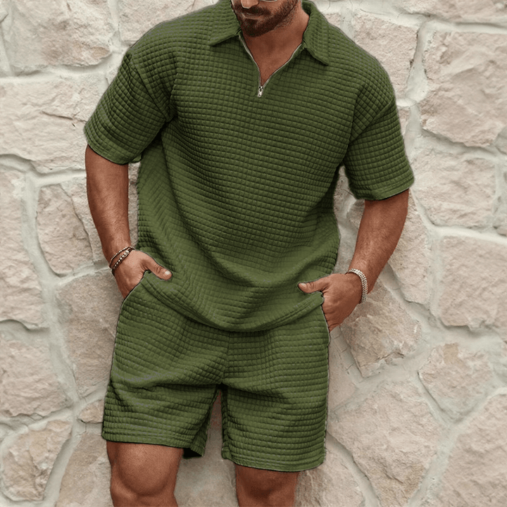 Kinem | Luxe Heren Zomerset | Half - Zip Polo Met Bijpassende Shorts - Sorata