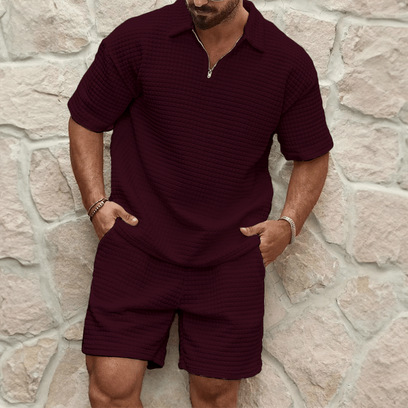 Kinem | Luxe Heren Zomerset | Half - Zip Polo Met Bijpassende Shorts - Sorata