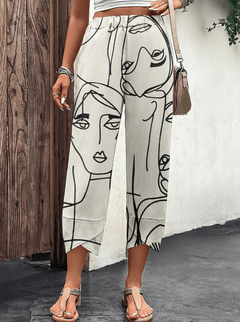 Lisa | Elegante Losse Dames Broek met unieke Faceprint | Comfortabel & Trendy - Sorata