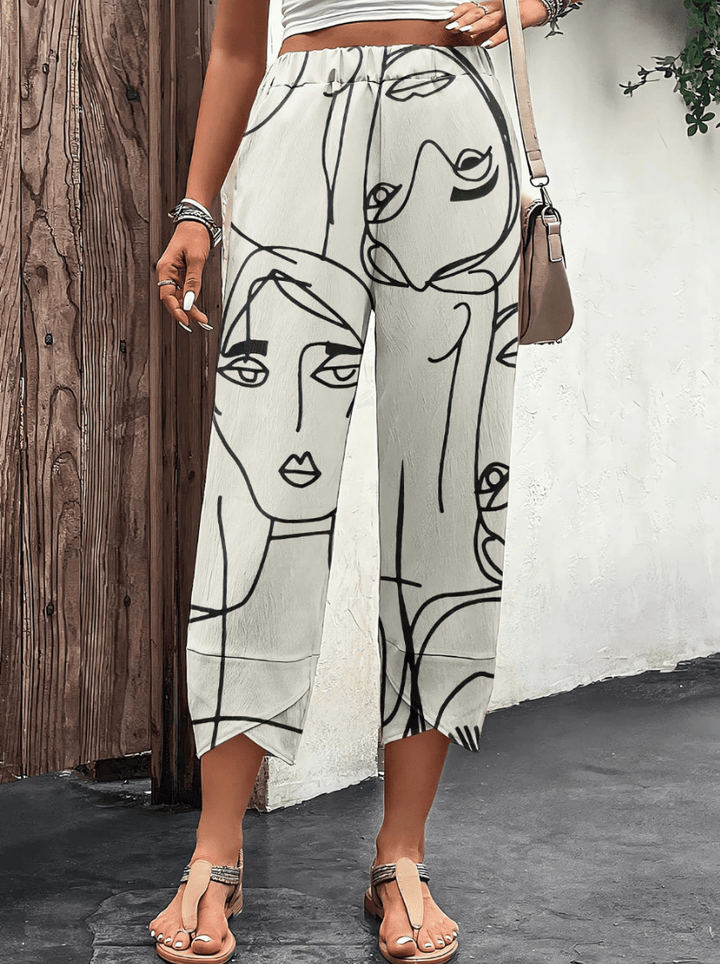 Lisa | Elegante Losse Dames Broek met unieke Faceprint | Comfortabel & Trendy - Sorata