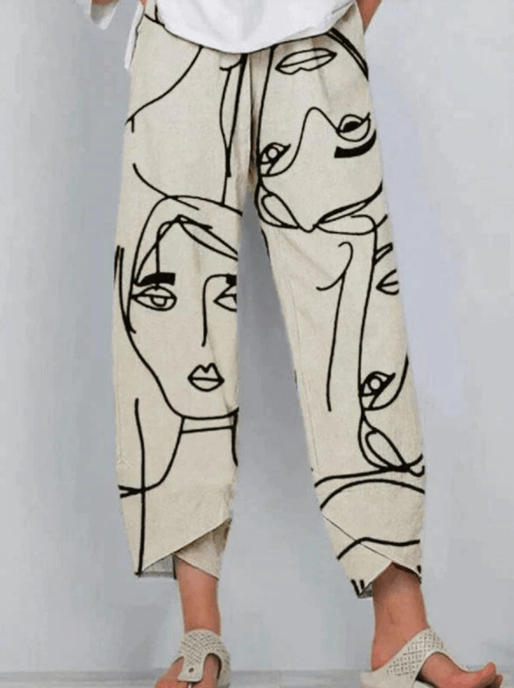 Lisa | Elegante Losse Dames Broek met unieke Faceprint | Comfortabel & Trendy - Sorata