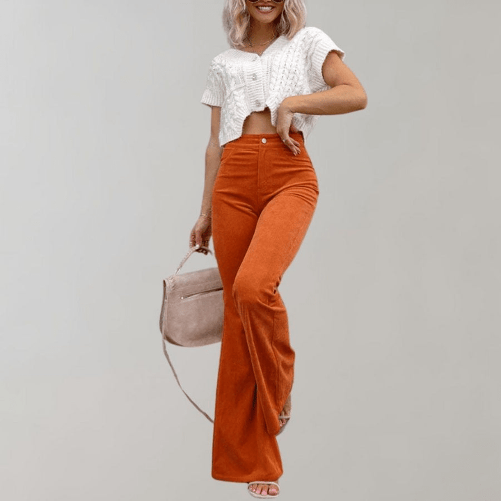 Livey | Retro Dames Broek | Stijlvolle Corduroy Flare Broek - Sorata