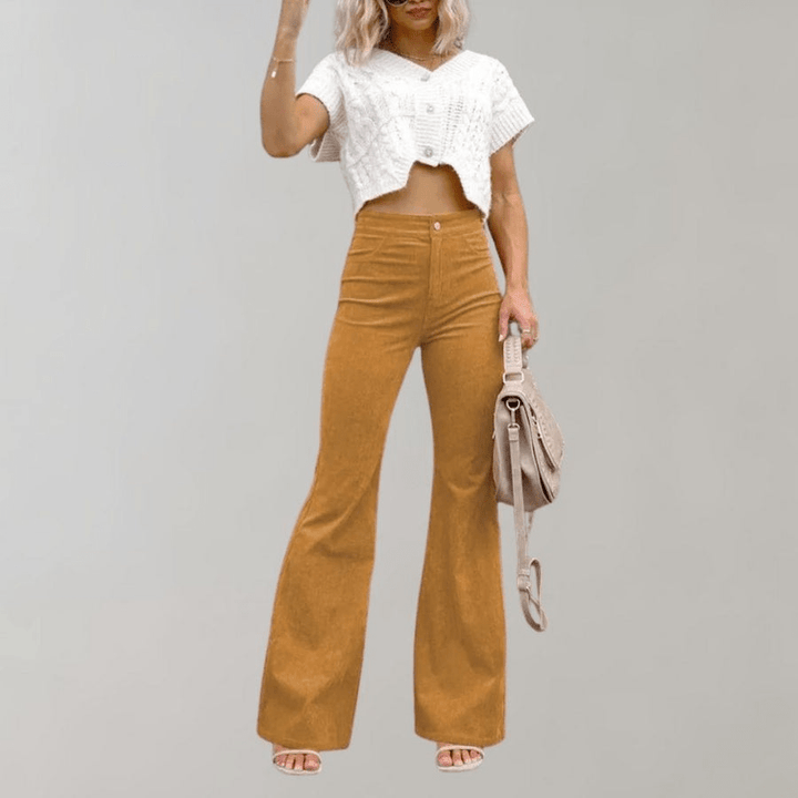 Livey | Retro Dames Broek | Stijlvolle Corduroy Flare Broek - Sorata