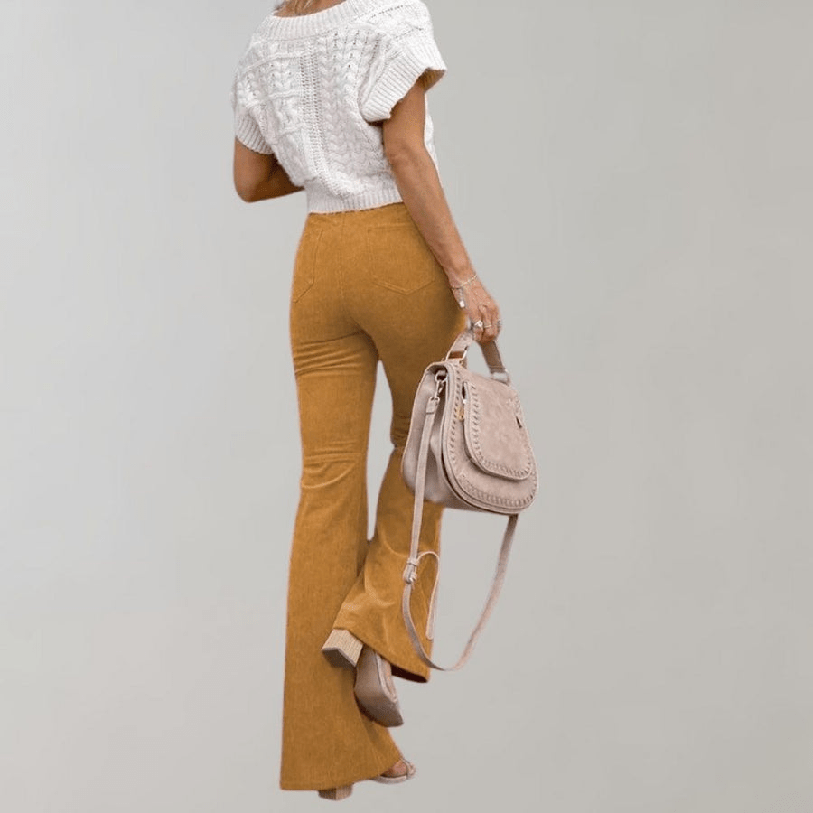 Livey | Retro Dames Broek | Stijlvolle Corduroy Flare Broek - Sorata