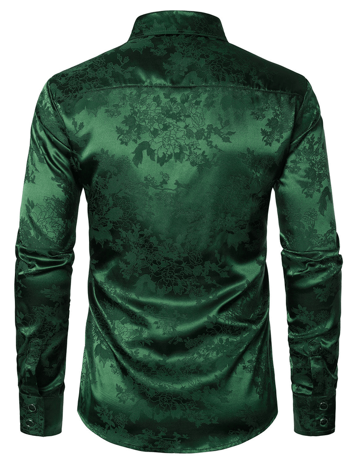 Luca | Groene Satijnen Overhemd Met Bloemenprint | Heren Blouse - Sorata