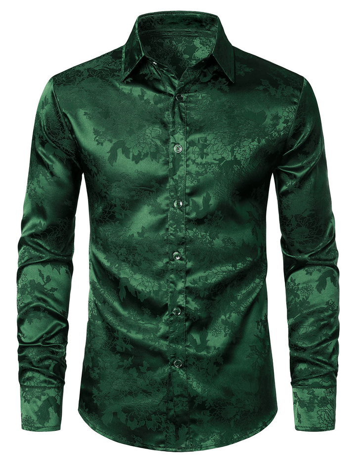 Luca | Groene Satijnen Overhemd Met Bloemenprint | Heren Blouse - Sorata