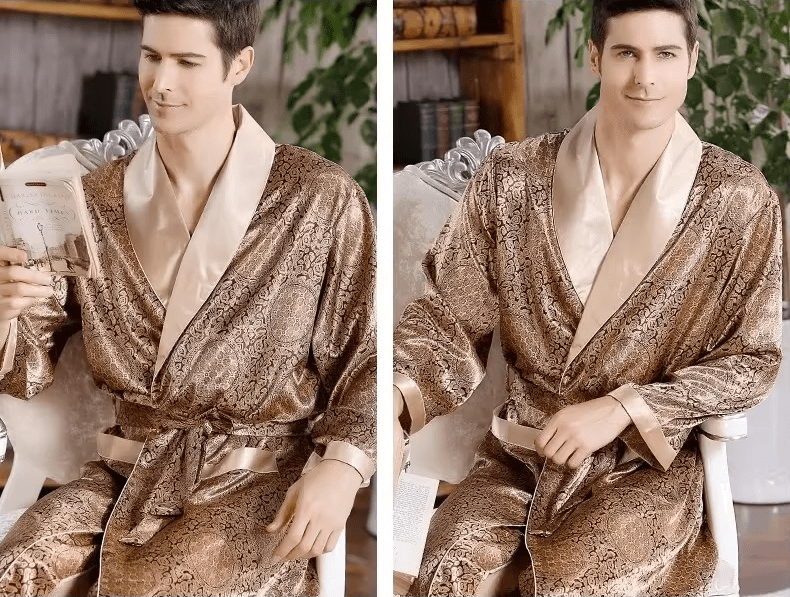 Luka | Luxe Satijnen Heren Badjas met Gouden Print voor Ontspanning - Sorata