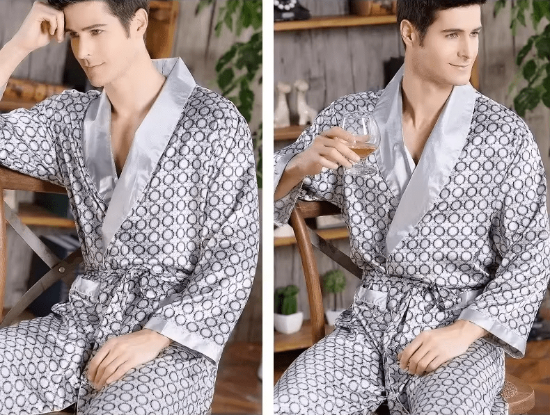 Luka | Luxe Satijnen Heren Badjas met Gouden Print voor Ontspanning - Sorata
