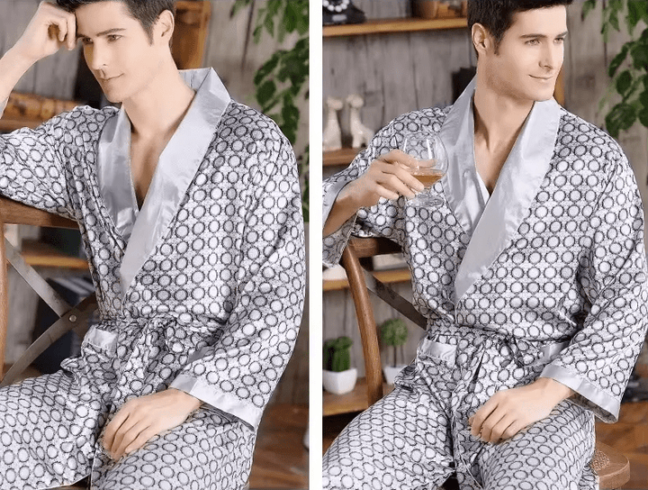 Luka | Luxe Satijnen Heren Badjas met Gouden Print voor Ontspanning - Sorata