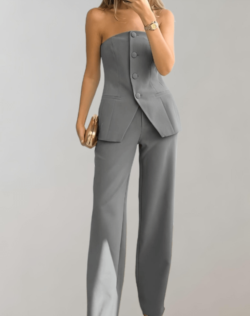 Mariette | Tweedelige Dames Set | Broek met Wijde Pijpen & Top met Knoopsluiting - Sorata
