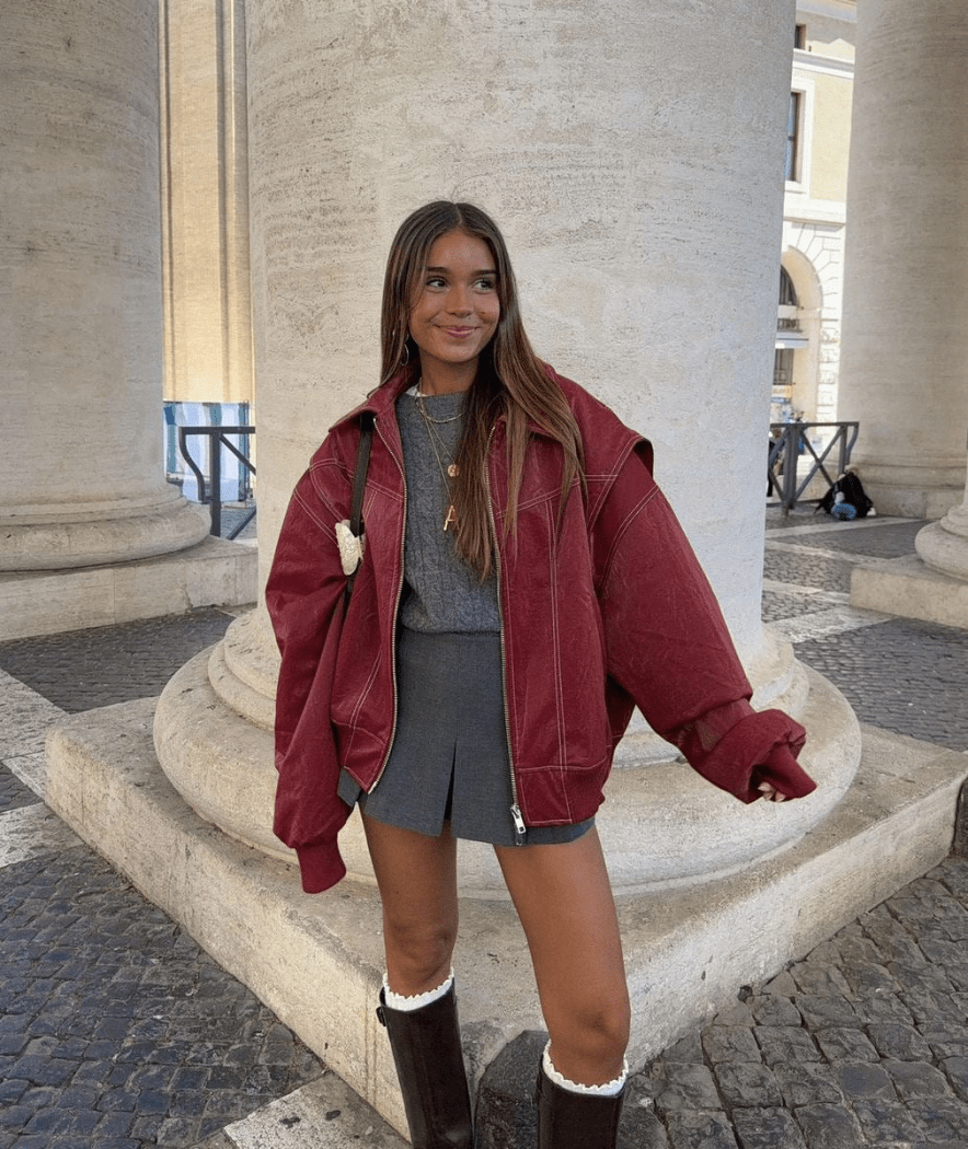 Meggie | Rode Dames Oversized Leren Bomber Jas | Trendy & Stijlvol - Sorata