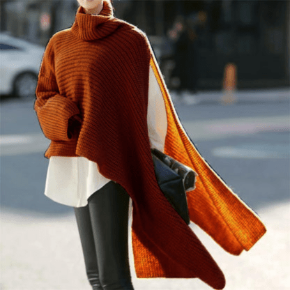 Meline | Gebreide Assymetrische Poncho met Colkraag - Sorata