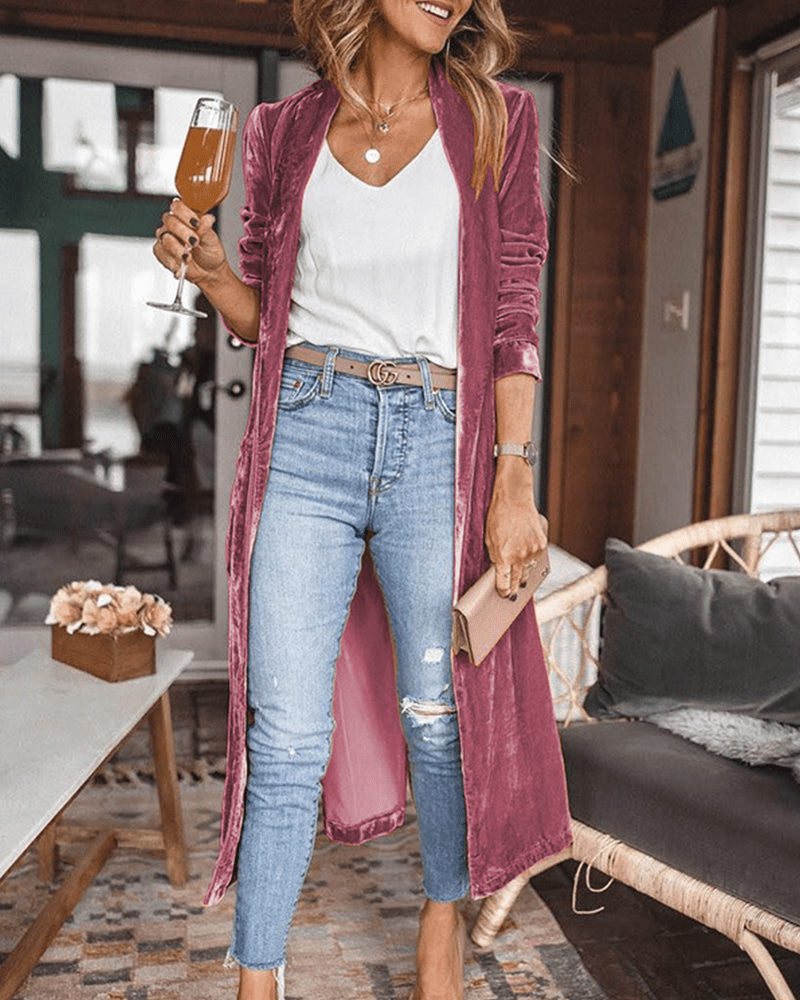 Micha | Elegante Lange Fluwelen Cardigan Vest Voor Dames | Stijlvolle Look - Sorata