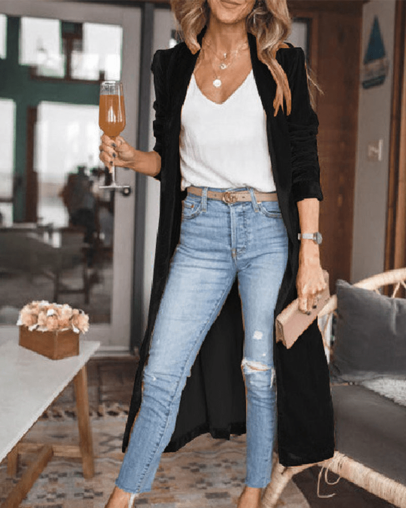 Micha | Elegante Lange Fluwelen Cardigan Vest Voor Dames | Stijlvolle Look - Sorata