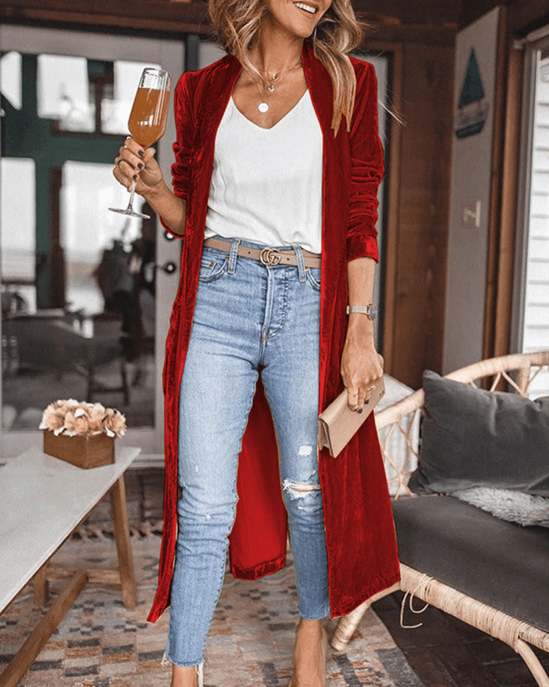Micha | Elegante Lange Fluwelen Cardigan Vest Voor Dames | Stijlvolle Look - Sorata