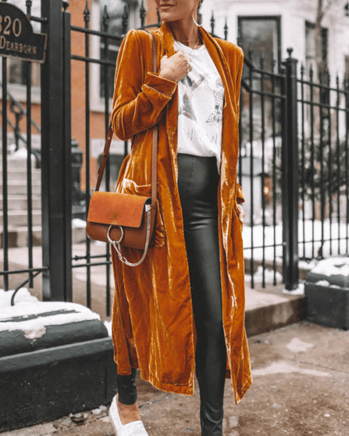 Micha | Elegante Lange Fluwelen Cardigan Vest Voor Dames | Stijlvolle Look - Sorata