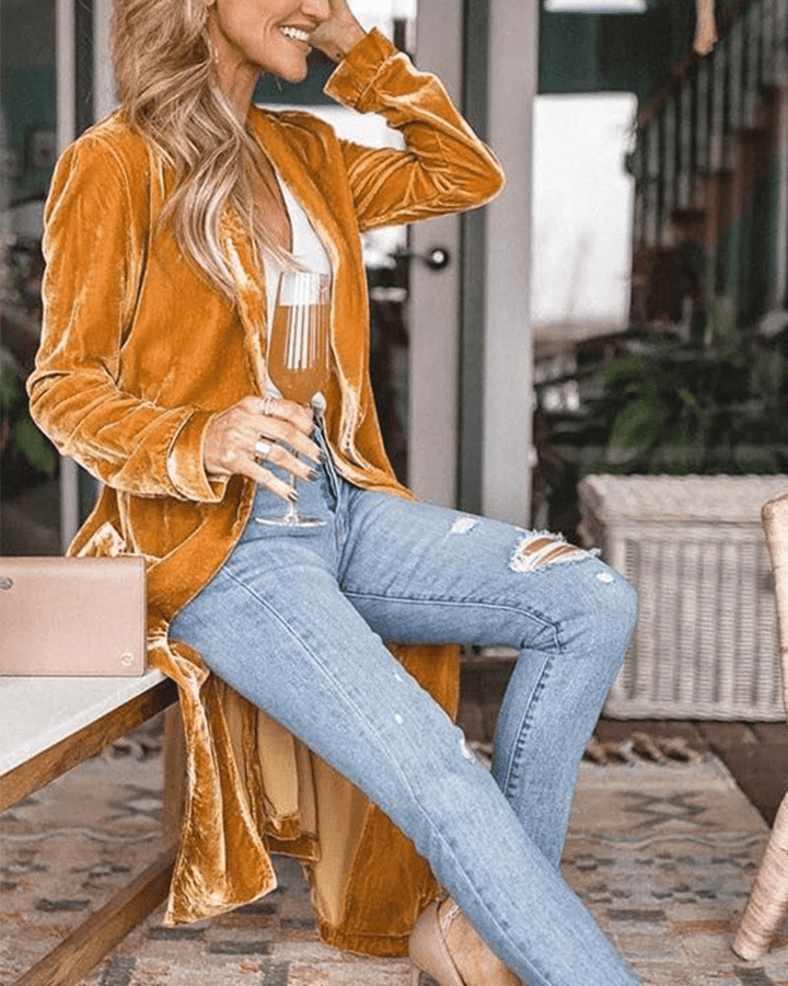 Micha | Elegante Lange Fluwelen Cardigan Vest Voor Dames | Stijlvolle Look - Sorata