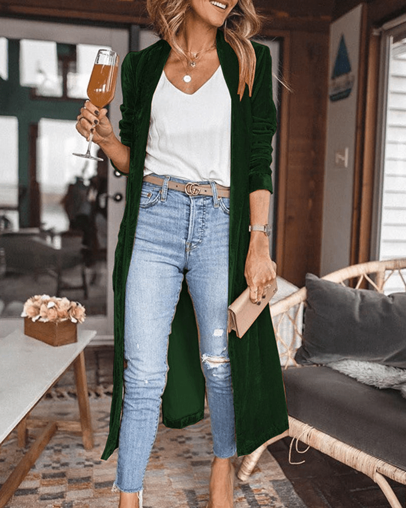 Micha | Elegante Lange Fluwelen Cardigan Vest Voor Dames | Stijlvolle Look - Sorata
