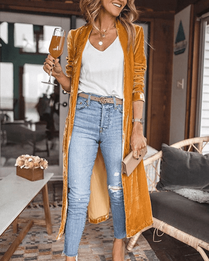 Micha | Elegante Lange Fluwelen Cardigan Vest Voor Dames | Stijlvolle Look - Sorata