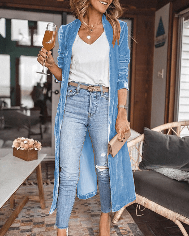 Micha | Elegante Lange Fluwelen Cardigan Vest Voor Dames | Stijlvolle Look - Sorata