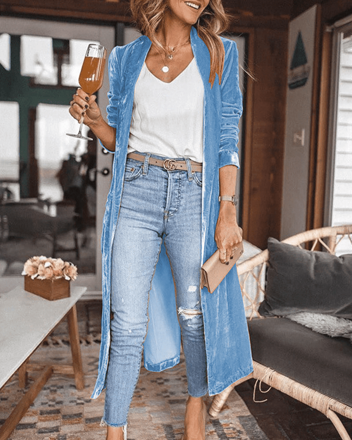 Micha | Elegante Lange Fluwelen Cardigan Vest Voor Dames | Stijlvolle Look - Sorata