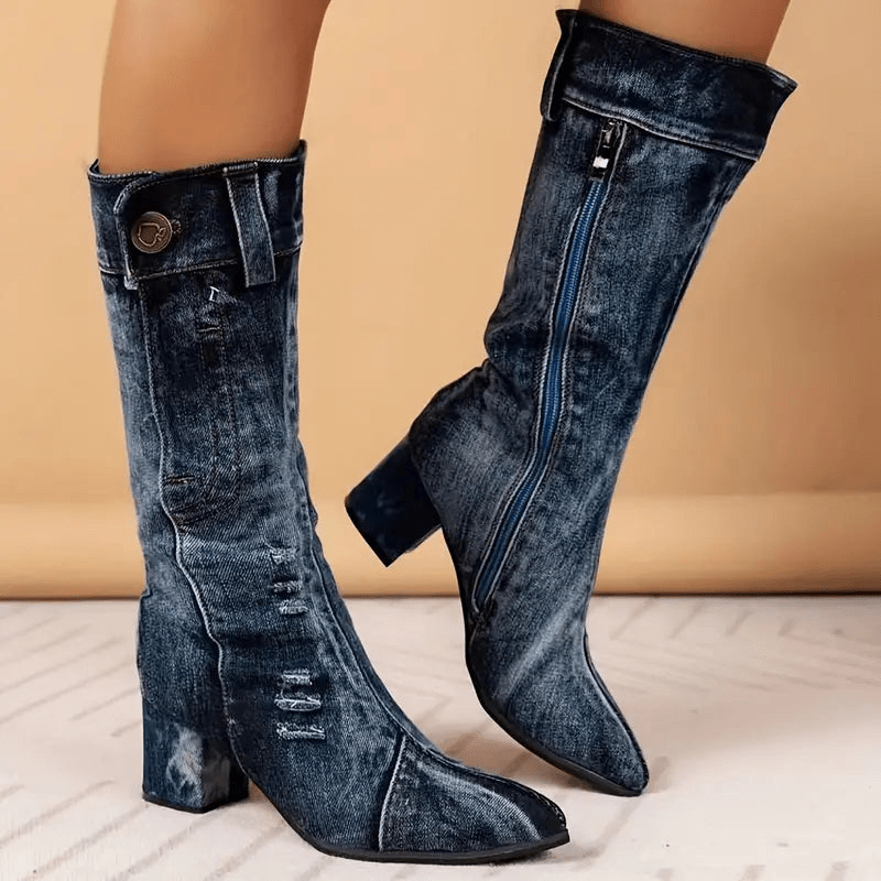 Molly | Dames Halfhoge Laarzen | Denimblauw Cowboy Boots - Sorata