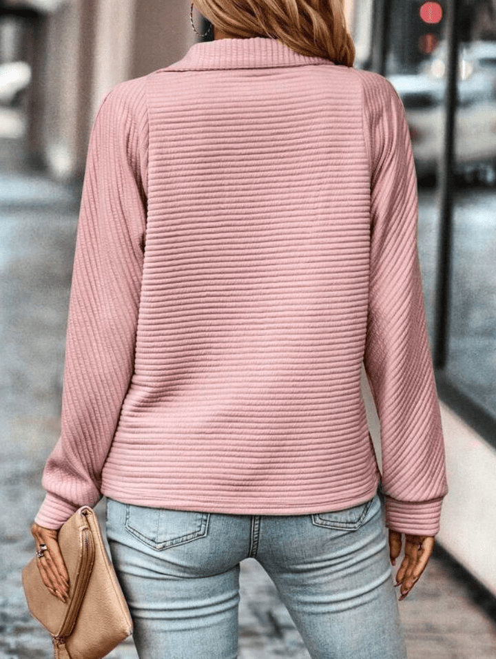 Mona | Warme Trui Dames | Casual V - Hals Trui met Rits en Kraag - Sorata