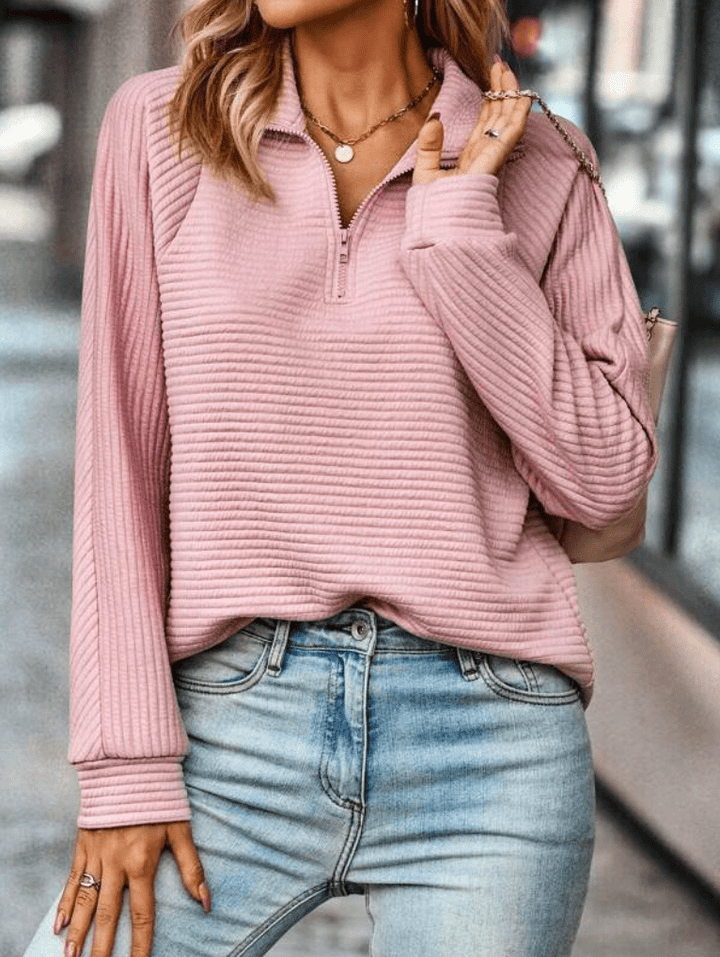 Mona | Warme Trui Dames | Casual V - Hals Trui met Rits en Kraag - Sorata