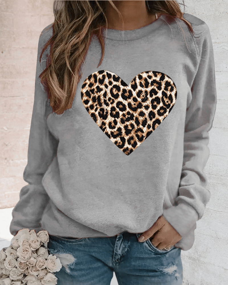 Monica | Comfortabele Dames Trui met Trendy Luipaard Hartprint - Sorata